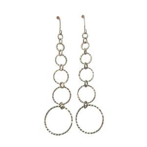 Tiered Hammered Multi  Hoop Dangle Drop Earrings Silver Plated Silver Tone Hook